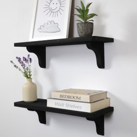 Real Wood Black Wall Shelves - 17 inch (2 Pack) - Easy to Install, Template and Video Included - Black Wall Shelving, Black Shelves for Bedroom, Shelves for Wall Decor