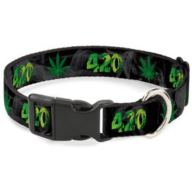 Buckle-Down PC-W30014-NM Dog Collar Plastic Clip Buckle, 1/2"x9"-15", 420/Pot Leaf Black/Smoke/Green