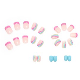 IMSOHOT 24Pcs Glossy Fake Nails Square Press on Nails Short Rainbow False Nails French Tip Glue on Nails Full Cover Acrylic Nails