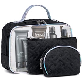 Reise Kosmetiktasche Set Kulturbeutel Damen klein 3 Stück Kosmetiktasche Durchsichtig Organizer (Quilt Schwarz A)