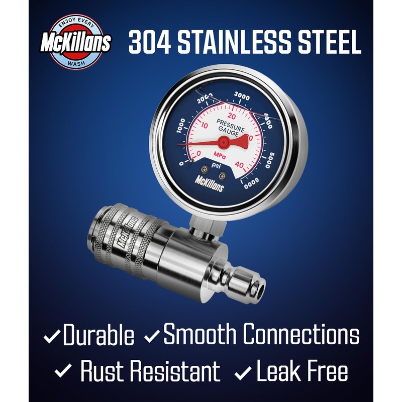McKillans® High Pressure Washer Gauge - Push-to-Connect 3/8" Automatic Quick