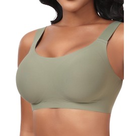 Ganado Seamless Wireless Bras for Women Full Coverage No Underwire Supportive Bras Padded T Shirt Bra Comfort Bralette (Green, 3X-Large)