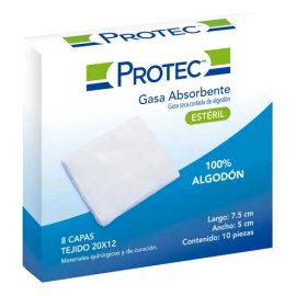 Gasa Esterilizada Protec 10 Sobres 7.5x5cm Color Blanco
