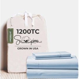 Linenwalas 100% Supima Cotton King Sheet Set, Premium Luxury Bed Sheets Set for King Size Mattress, 1200 Thread Count, 4 Pc Set, 5-Star Hotel Quality King Sheets, 16" Deep Pocket - Baby Blue
