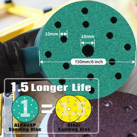 ALPXUXP Sanding Discs 150 mm Velcro 400 Grit Sandpaper 15-Hole Professional for Random Orbital Sanders (Pack of 50)