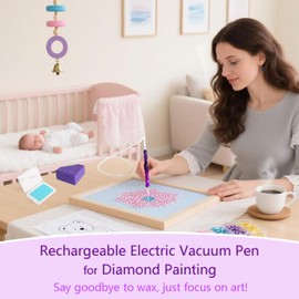 Lanzeyo Electric Diamond Painting Pen, Vacuum Diamond Art Pens with Long Endurance Battery, Diamond Art Accessories and Tools, Three Types of Diamond Pen Tips (Purple)