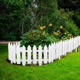 PLULON 24 Pieces Garden Fence with 24 Pieces Fence Insert White Plastic Fence Garden Picket Fence Edgings Lawn Flowerbeds Plant Borders Decorative Garden Yard