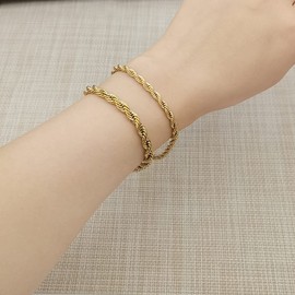 JSEA 4 5mm Stainless Steel Chain Bracelet Twist Rope Bracelet for Men Women Black Silver Gold Color(G4)