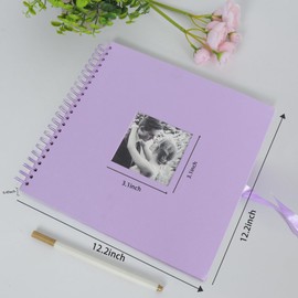 RECUTMS Memory Books for Keepsakes 12x12 Inch Baby Photos Guest Book with Marker Pencil DIY Graduation Scrapbook Journal Brinder Cover Photo Pocket Wedding Shower (Pink Purple)
