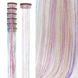 SEPTBEAM Clip in Hair Tinsel Extensions Sparkle & Highlights for Hair Seven-color 20.5 Inch 6 Pieces Dazzle Hair for Party, Christmas Gift for Kids, Girls, Women(Seven-color)