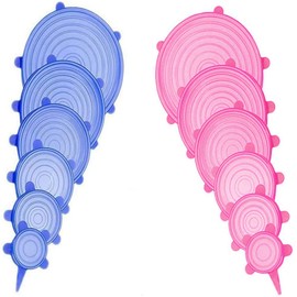 12 pcs Silicone Stretch lids set, 6 Sizes, Reusable Food Storage Covers ，Silicone Bowl Covers，Flexible to Fit All Shape of Containers， Food Cover to Keep Food Fresh (blue,pink)