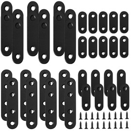 Gativs Flat Connector Set of 32 Flat Connectors Black Flat Straight Corner Braces Wood Connector Perforated Plate Metal Connection Plates with Screws for Repair Fixing Wood, Furniture, Cabinets