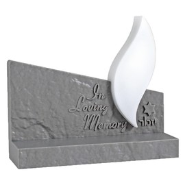 Zion Judaica Eternal Flame Electric Yizkor Candle Memorial Lamp Grey Tombstone Shaped LED Yahrzeit Candle Engraved In Loving Memory Yahrtzeit Light Flickering Flameless Memory Lamp Jewish Funeral Lamp
