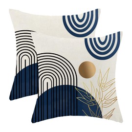 GIOPAMGO Boho Pillow Covers 18x18 Set of 2, Blue Gold Farmhouse Decorations Throw Pillow Covers Boho Leaves Tropical Outdoor Decorative Linen Cushion Case for Couch Sofa Home