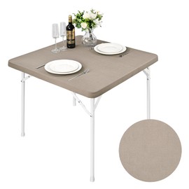 Monibana Square Fitted Card Tablecloth Table Cover Elastic Tablecloth Stretch Table Top Cover Khaki for Indoor and Outdoor 48x48 Inch