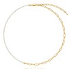 Half Pearl Necklace and Half Paper Clip Chain, Gold, Faux