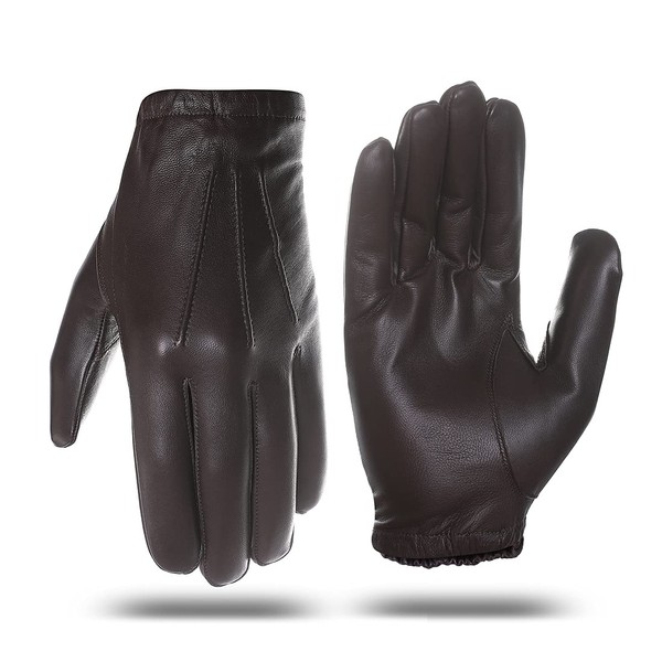 Harssidanzar Men's Thin Unlined Leather Police Gloves GM031EU, brown