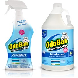 OdoBan Ready-to-Use Disinfectant and Odor Eliminator, Set of 2, 32 oz Spray and 1 Gallon Concentrate, Fresh Linen Scent