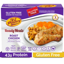 KJ Poultry Kosher for Passover Gluten Free Meals, Roast Chicken with Potato & Carrots, Halal, (1 Pack) Prepared Entree Fully Cooked, Shelf Stable Microwave Dinner, Travel Military Camping