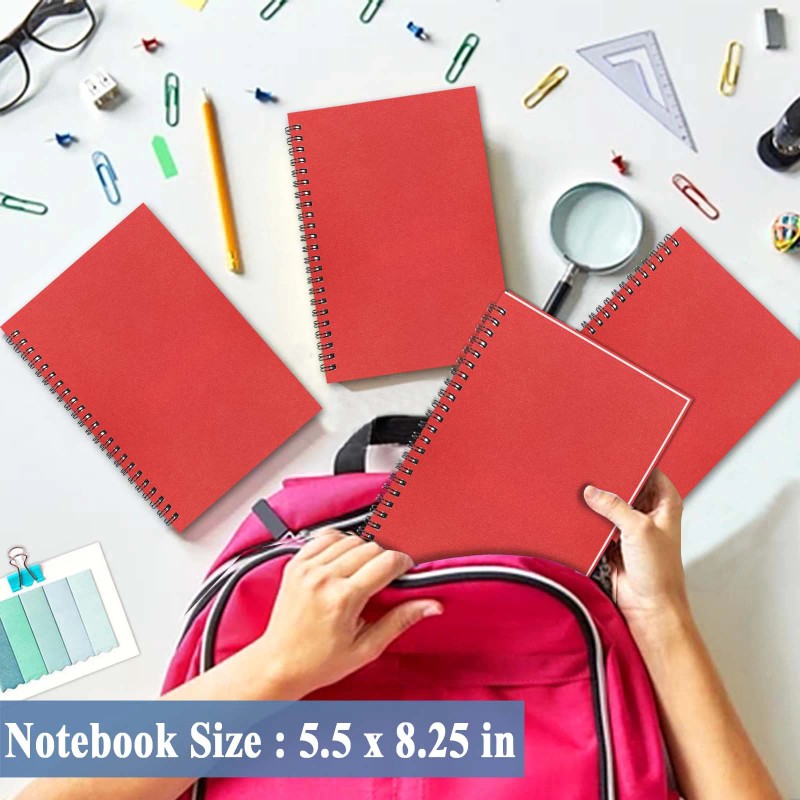 Red Spiral Notebooks A5 Lined Journals Kraft Cover Spiral Bound