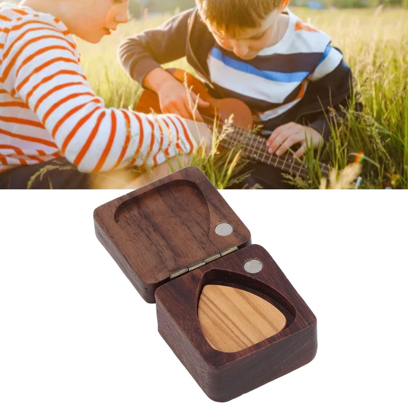 Guitar Picks Box Portable Multifunctional Wooden Guitar Picks Case Storage