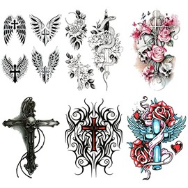 THE FANTASY Christian Grim Reaper Cross Tattoo Sticker (set001)