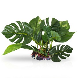 SunGrow Plastic Leaf Plant, Heavy-Duty Ceramic Base, Hiding Spot for Fish, Betta, Angelfish, Gold Fish, Frog, Python, Reptiles, Amphibians (6 Inches, 1, Count)