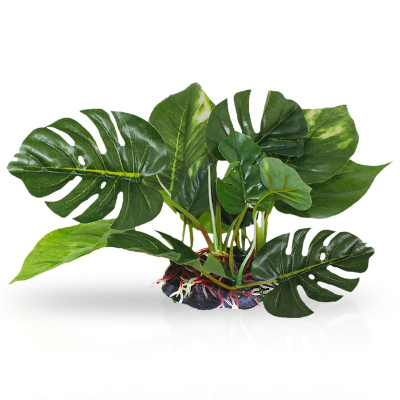 SunGrow Plastic Leaf Plant, Heavy-Duty Ceramic Base, Hiding Spot for