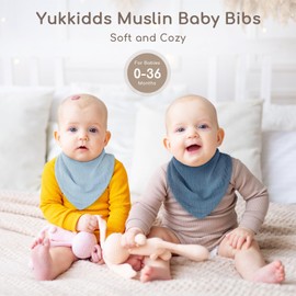 Yukkidds Baby Bibs 100% Muslin Cotton Dribble Bibs Soft and Absorbent for Newborn Toddler from 0-36 months 6 Pack Blue&Green