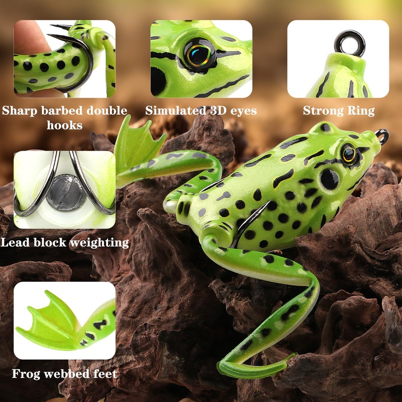 Weedless Topwater Frog Lures - 5PCS Hollow Body Frog Lures