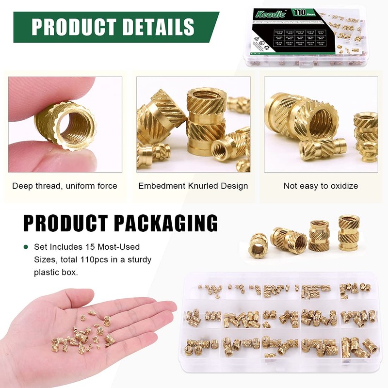 Keadic Pack of 110 M2 M3 M4 M5 M6 Brass