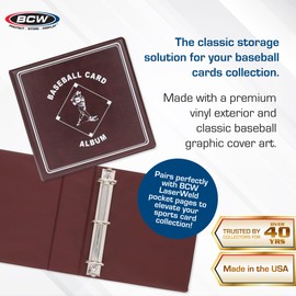 BCW Supplies 3" Baseball Album - Burgundy | Durable Binder for 90 Baseball Cards | Ideal for Collectors, Storage, and Card Protection - 2 Pack