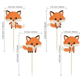 Paquete de 36 adornos de zorro para cupcakes con temática de animales del bosque para decoración de mesa de cumpleaños