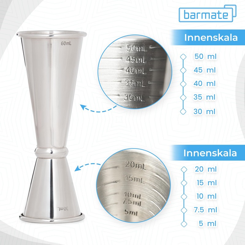barmate Japanese Jigger, Stainless Steel Measuring Cup with Inner Scale,