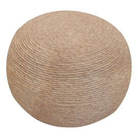 Moti Ellie Modern Round Pouf in Beige Wool with Polyester Filling
