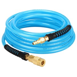 Keepro Reinforced Polyurethane Air Hose, 1/4 Inch ID By 25 Feet Long Air Compressor Hose with Repairable Swivel Solid Brass 1/4" Industrial Quick Coupler and Plug, 300 PSI Maximum Pressure, Blue