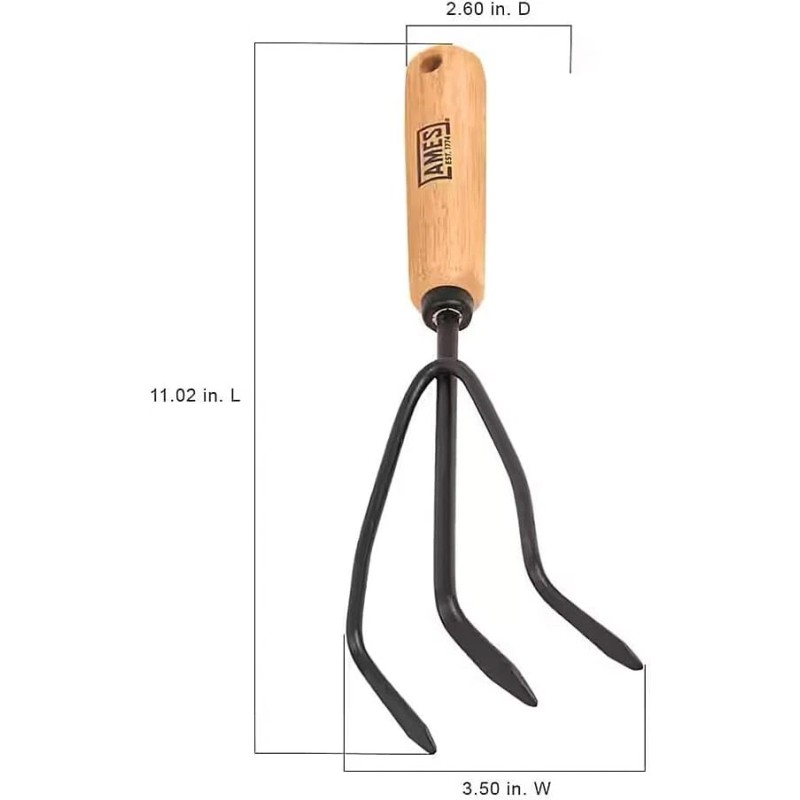 AMES 2446300 Tempered Steel Hand Cultivator with Wood Handle, 11-Inch,