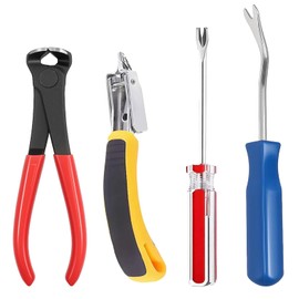 4 Pcs Staple and Nail Puller Tool Kit Set - Professional Upholstery Staple Remover, Tack Lifter, Nail Puller Pliers & Fastener Remover for Wood, Furniture, Flooring, Walls, Cars & Photo Frames