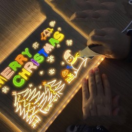 LED Note Board with Colors,Acrylic Dry Erase Board with Light,LED Note Board with 7 Colors Pen,Light up Dry Erase Board with Stand as a Glow Memo Board Note(6 * 6 in)