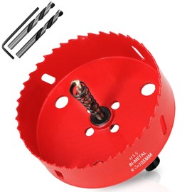 KACNON Hole Saw 105 mm, Universal High-Speed Steel HSS M42 Bi-Metal Hole Saws with Hex Shank and Drill, Complete Sizes, for Wood, Plastic, Plasterboard, Sheet Metal, Red