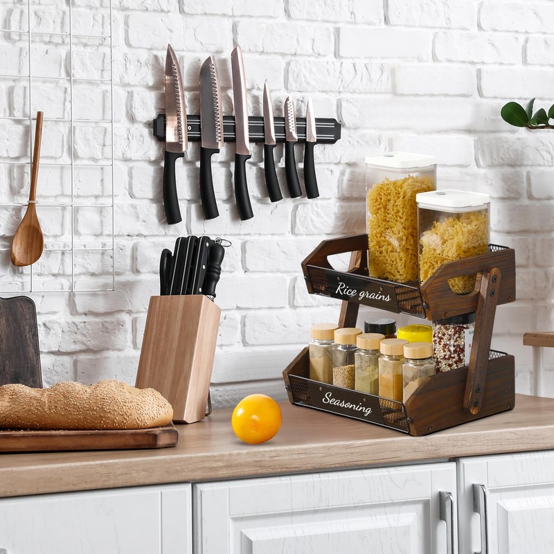 Briwooody 2 Tier Fruit Basket for Kitchen Counter Organizer with