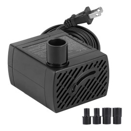 HealSmart 80GPH Submersible Pump with 2.6ft High Lift, 3.6W Ultra Quiet Fountain Water Pump with 4 Nozzles for Aquarium, Fish Tank, Pond, Hydroponics, Waterfall, Garden Statuary
