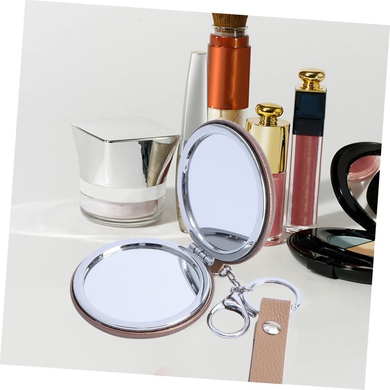 PACKOVE Portable Mini Folding Cosmetic Mirror Keychain Pendant Double Sided