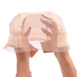 Ecojunmi Lace Grip Wig Cap for Women, Glueless Breathable Lace Front Wig Cap with Adjustable Elastic Headband Non-slip Wig Gripper for Keeping Wigs In Place (Beige)