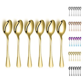 Gold Dinner Spoons, Kyraton 6 Pieces 19 cm Stainless Steel Table Spoon with Titanium Gold Plating, Gold Soup Spoons, Dessert Spoons Sliverware Dishwasher Safe Set of 6