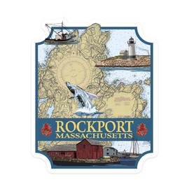 Die Cut Sticker Rockport, Massachusetts, Nautical Chart, Vinyl Sticker 3 to 6 inches, (Waterproof Decal for Cars, Water Bottles, Laptops, Coolers), Large