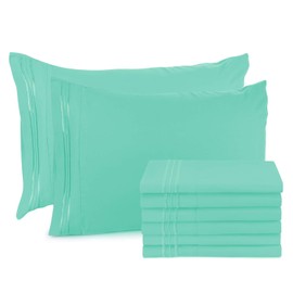 Clara Clark Premier 1800 Collection Soft Pillowcase Set Double Brushed Microfiber Hypoallergenic Hotel Luxury Pillow Covers, 8 King, Mint Green