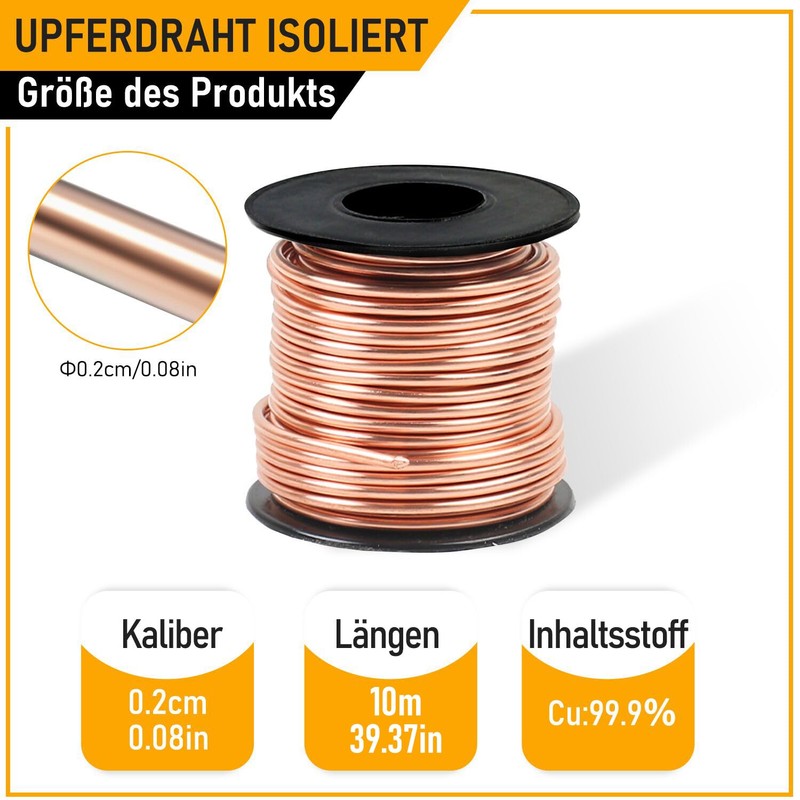 Copper Wire, Diameter 2.0 mm x 10 m, Pure Copper