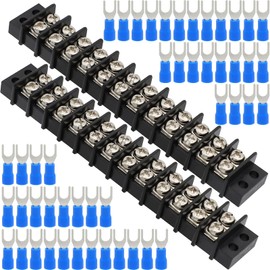 Terminal Block,2 Pack 12 Circuits 20-30A 200v-450v Dual Row Screw Terminals Strip +48 PCS Heat Shrink Wire Connectors