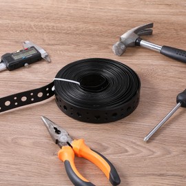 EupHHonycs Metal Strap 1-Inch x 33FT 0.6mm Bendable Pipe Hanger Thin Metal Strapping with Holes Plumbers Strap Flexible Trimming for Pipe Supports Hanging, Black